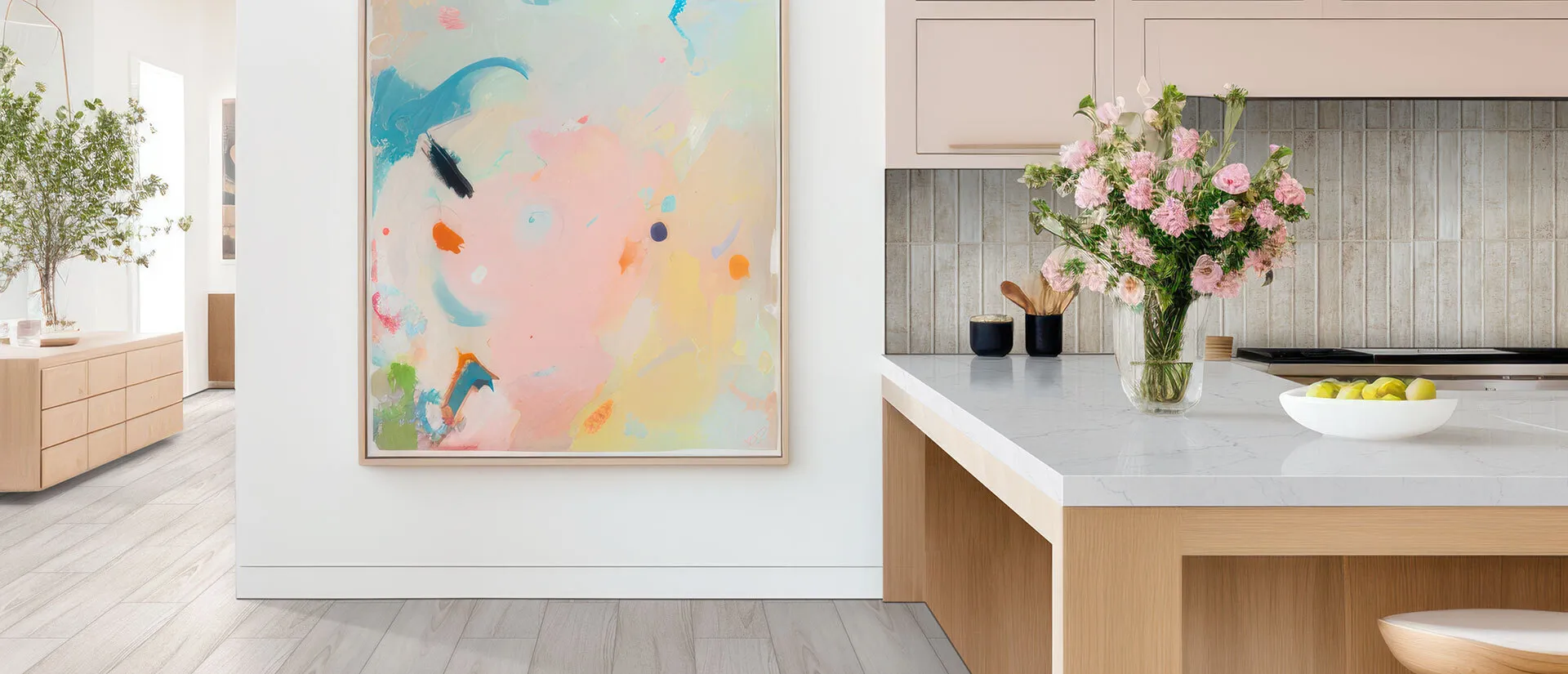 Image of installed Q Quartz Calacatta Miraggio Duo White Quartz countertops