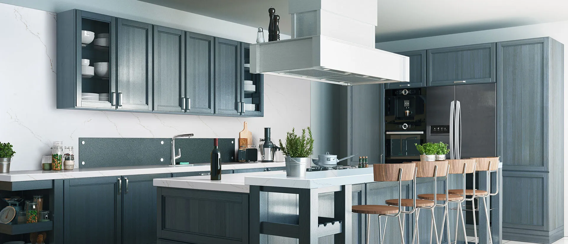 Image of installed Q Quartz Calacatta Miraggio Gold Quartz countertops