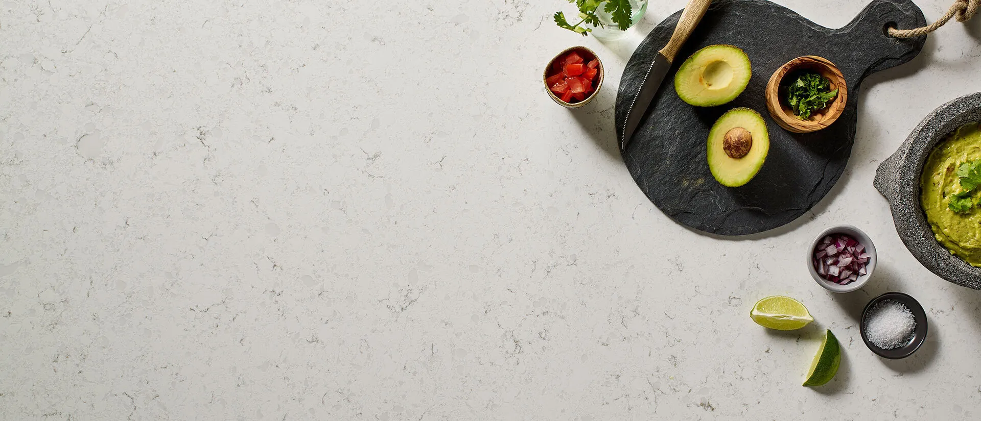 Image of installed Q Quartz Blanca Statuarietto Quartz countertops