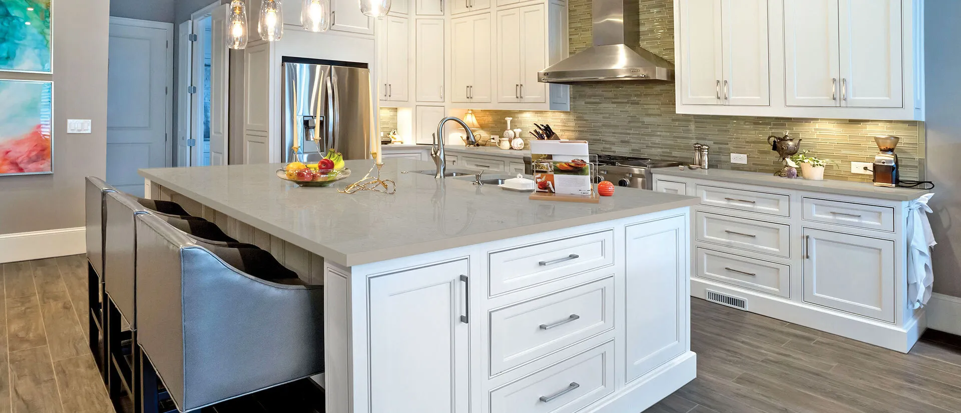 Image of installed Q Quartz Fossil Gray Quartz countertops