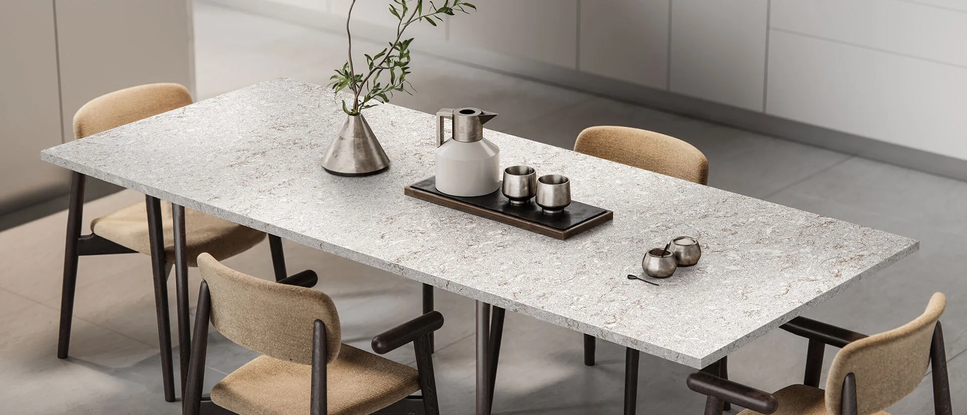 Image of installed Q Quartz Gray Lagoon Quartz countertops