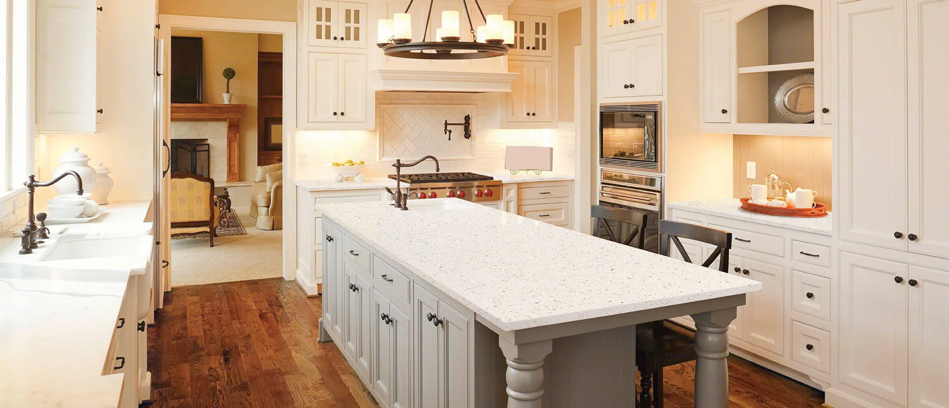Image of installed Q Quartz Iced White Quartz countertops