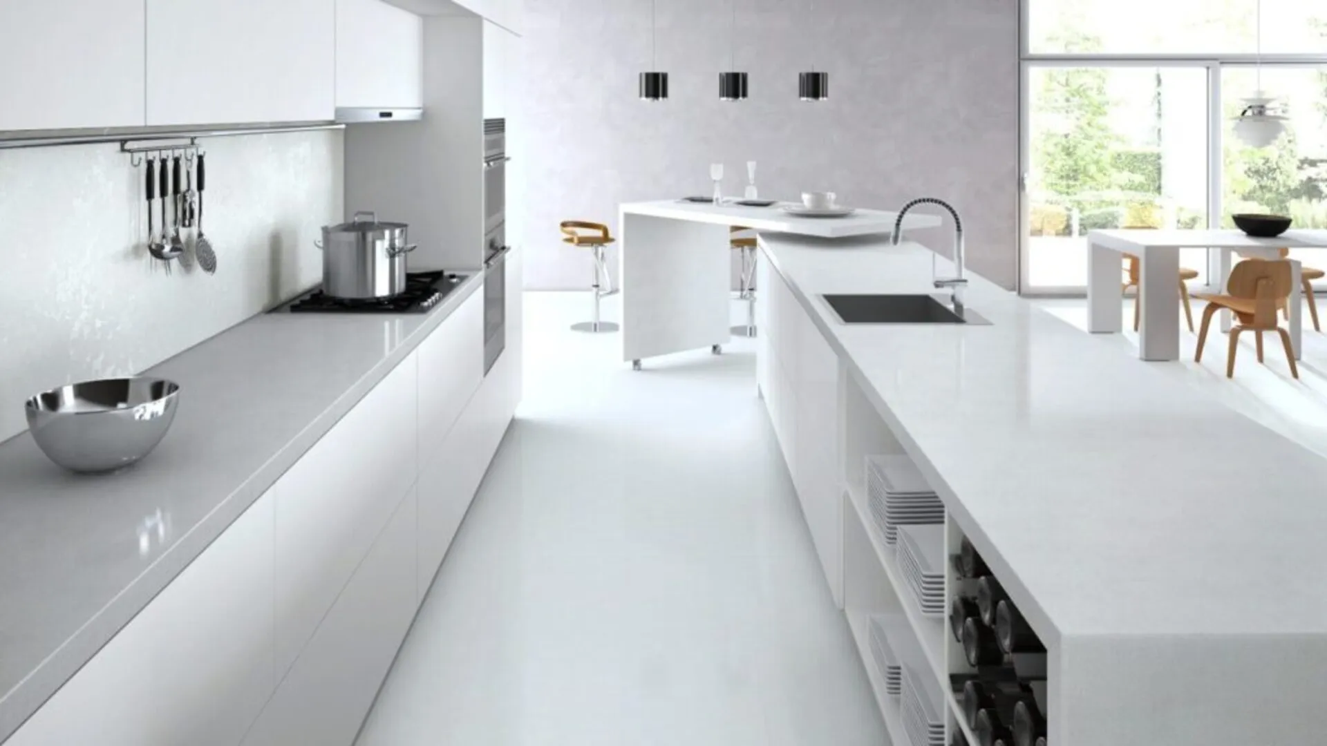 Image of installed Caesarstone Eggshell Quartz countertops