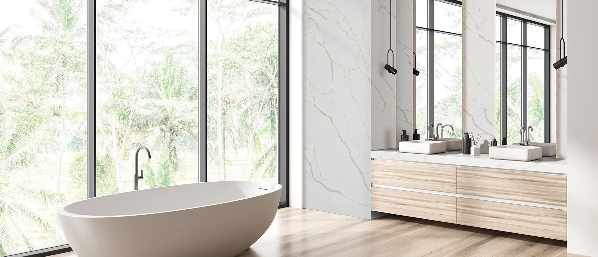 Image of installed Q Quartz New Calacatta Laza White Quartz countertops