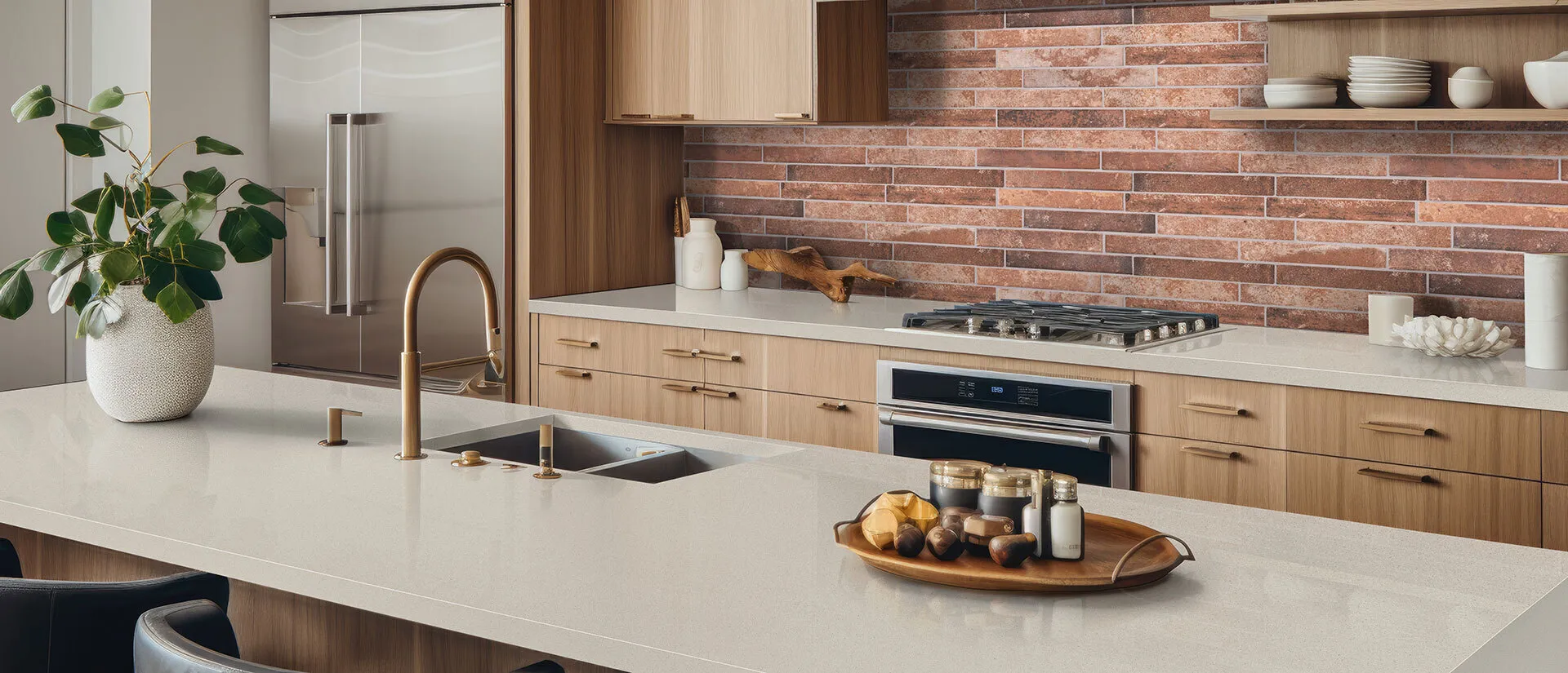 Image of installed Q Quartz Aruca White White Quartz countertops