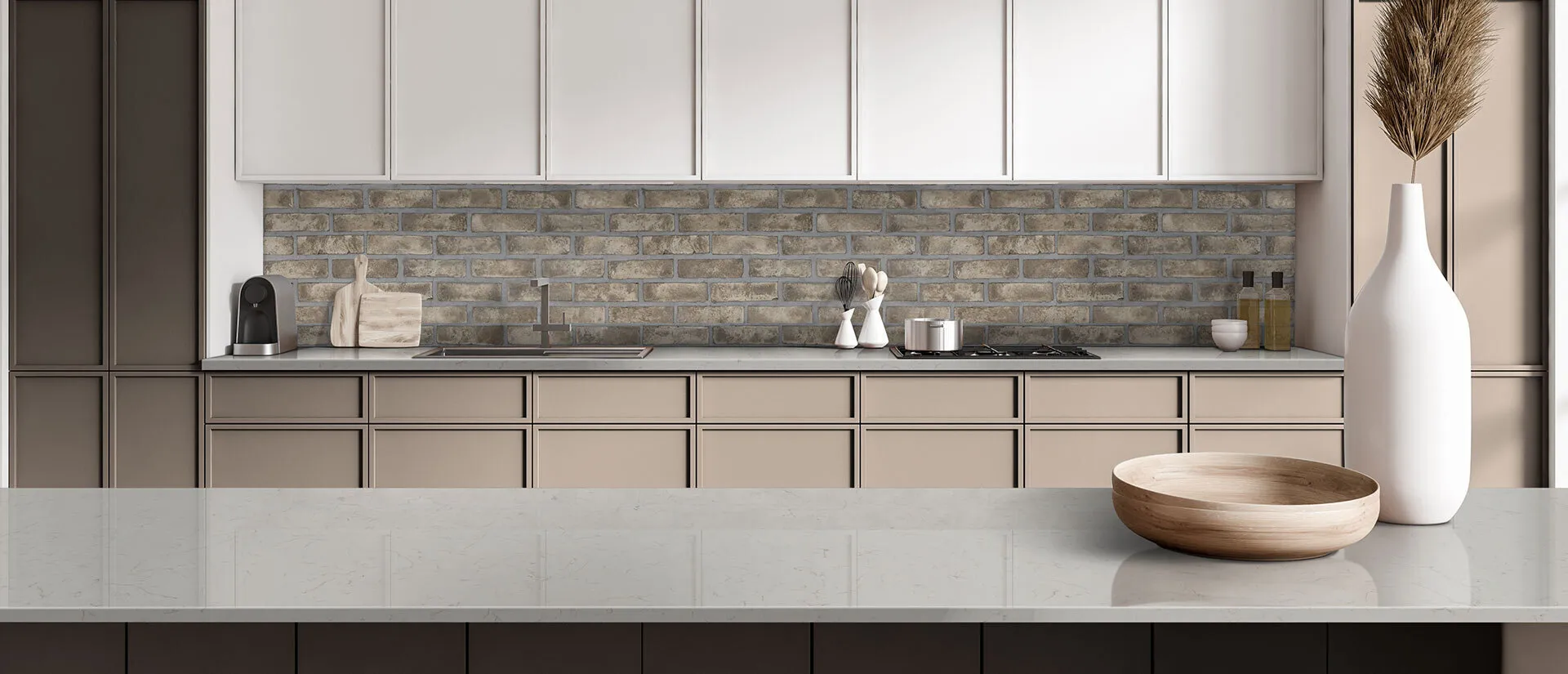 Image of installed Q Quartz Carrara Miksa White Quartz countertops