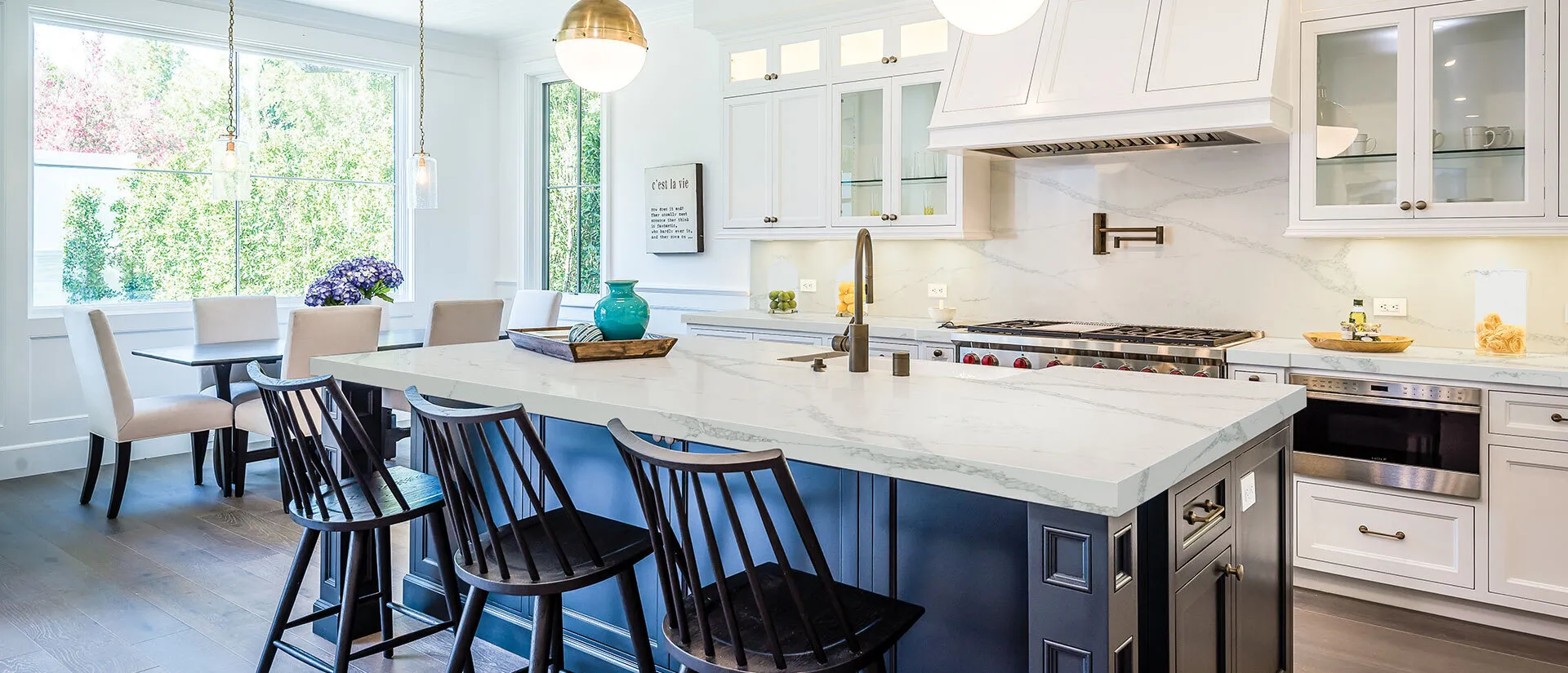 Image of installed Q Quartz Calacatta Verona Quartz countertops