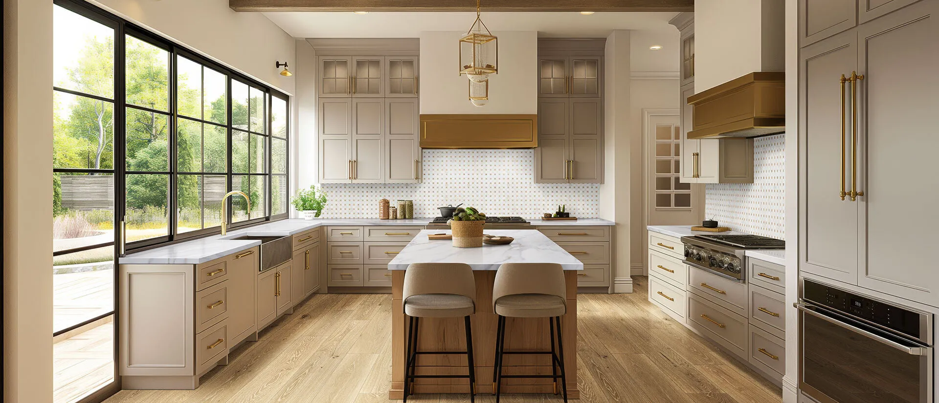 Image of installed Q Quartz Calacatta Castana White Quartz countertops