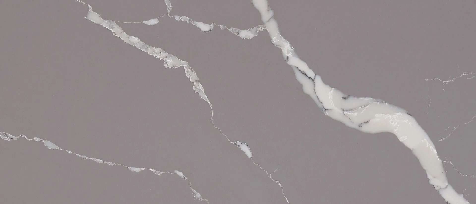 Closeup image of Q Quartz Calacatta Laza Grigio Grey Quartz countertop slab