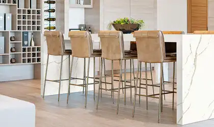 Image of installed Q Quartz Calacatta Laza Oro White Quartz countertops