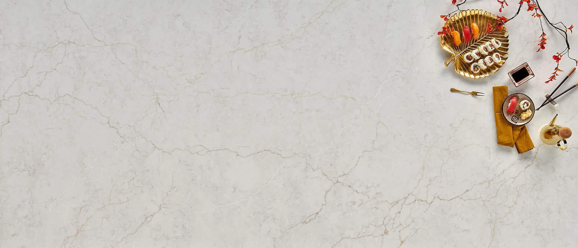 Image of installed Q Quartz Calacatta Miraggio Cove White Quartz countertops