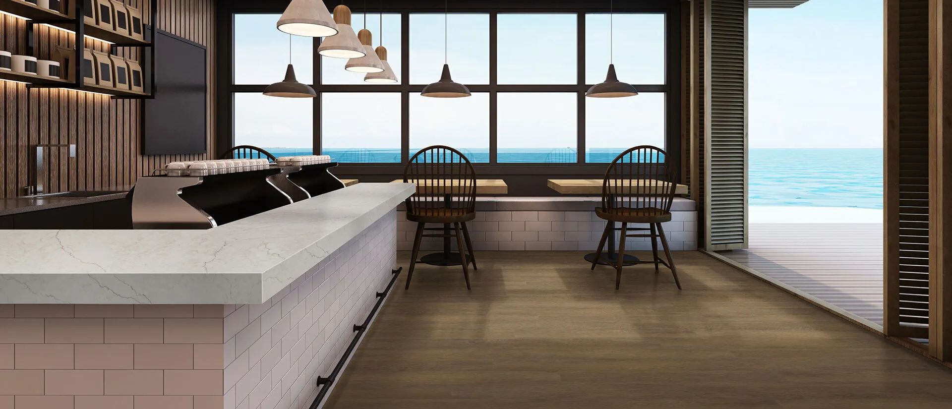 Image of installed Q Quartz Calacatta Miraggio Sienna White Quartz countertops