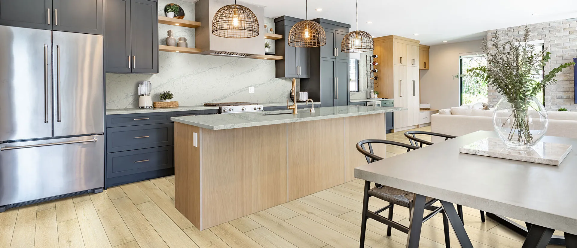 Image of installed Q Quartz Azurmatt White Quartz countertops