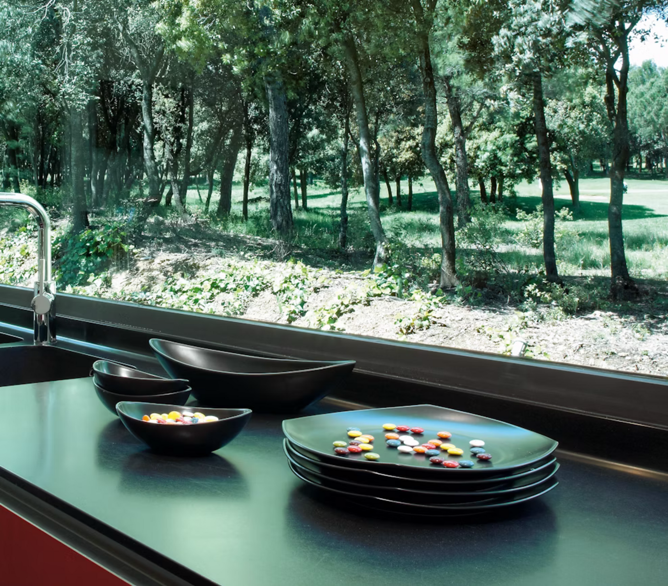 Image of installed Night Tebas Black Granite countertops