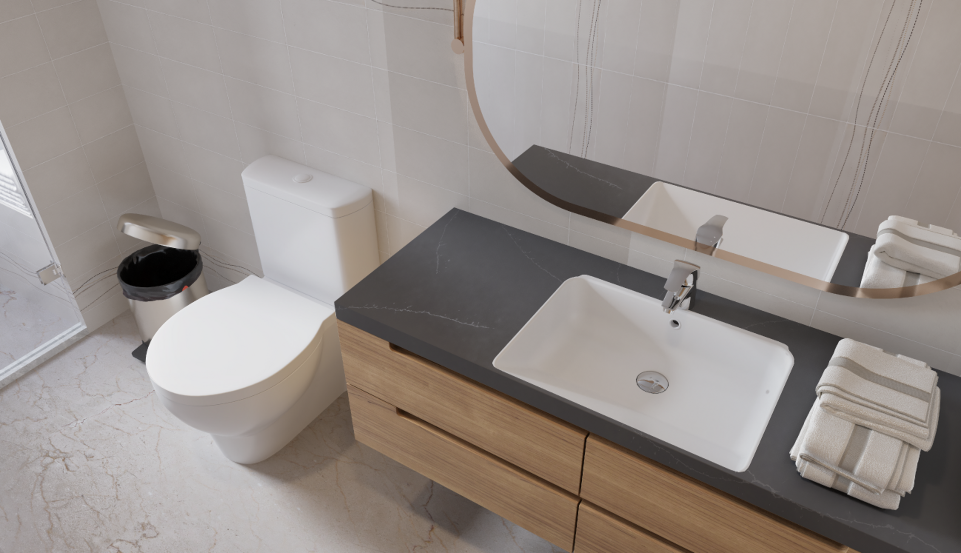 Image of installed Stratus Quartz Regal Soapstone Grey Quartz countertops