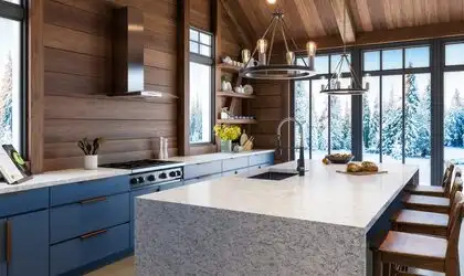 Image of installed PentalQuartz Aegean Grey Quartz countertops
