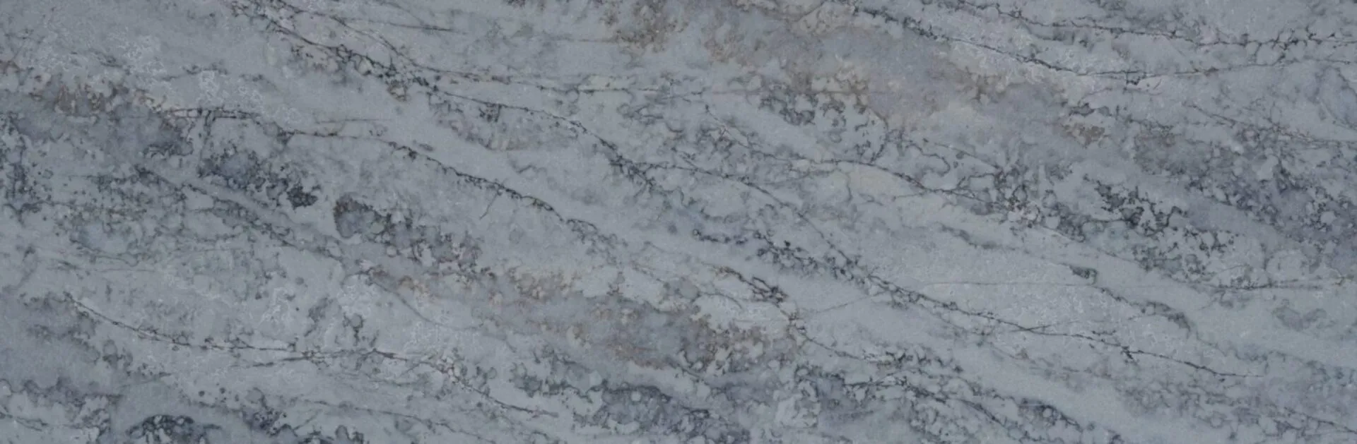 Closeup image of PentalQuartz Atlantis Azul Grey Quartz countertop slab