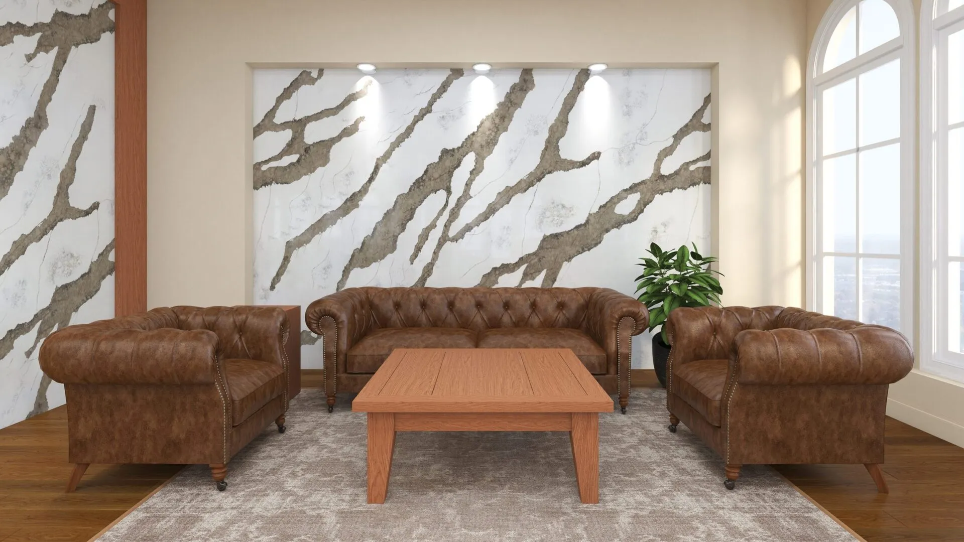 Image of installed PentalQuartz Atlas Ember White Quartz countertops