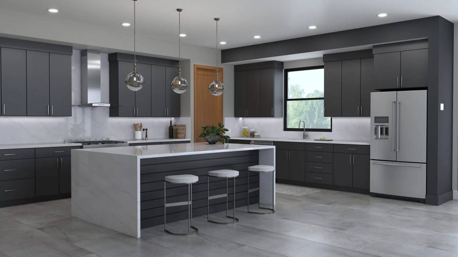 Image of installed PentalQuartz Atmos Gold White Quartz countertops
