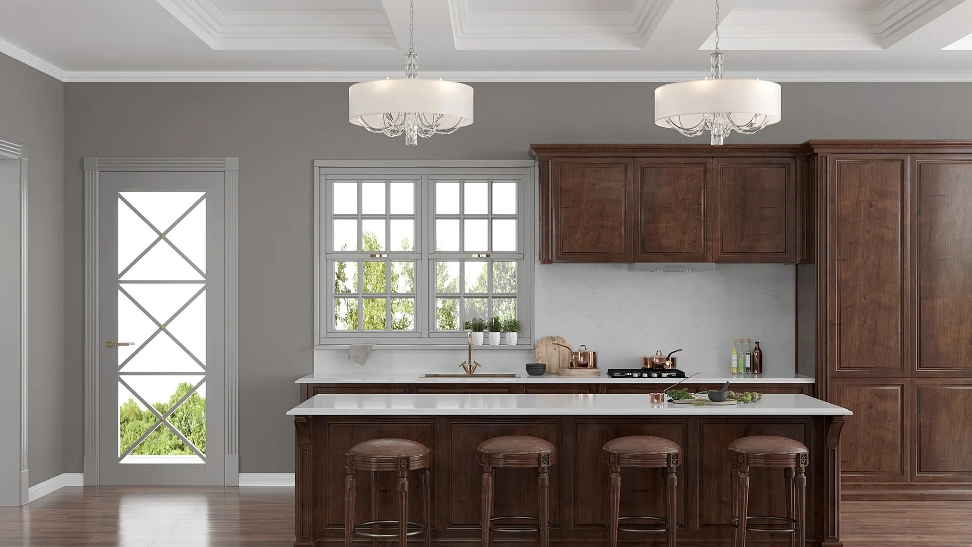 Image of installed PentalQuartz Aura Gold White Quartz countertops