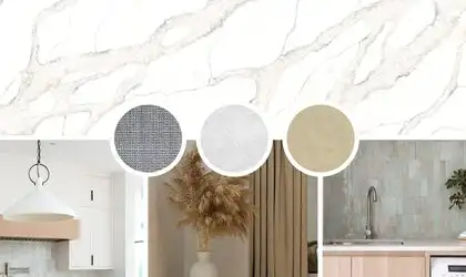 Image of installed PentalQuartz Costa Bella White Quartz countertops