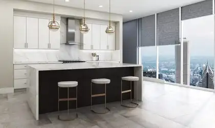 Image of installed PentalQuartz Costa Bella White Quartz countertops