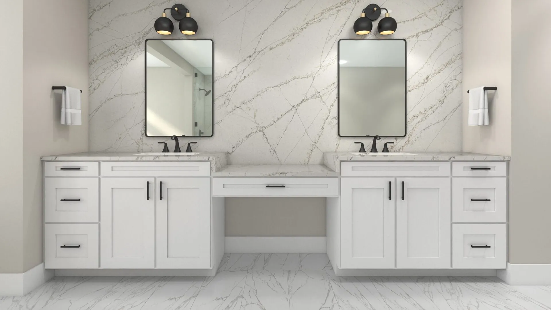 Image of installed PentalQuartz Crema Claret Cream Quartz countertops