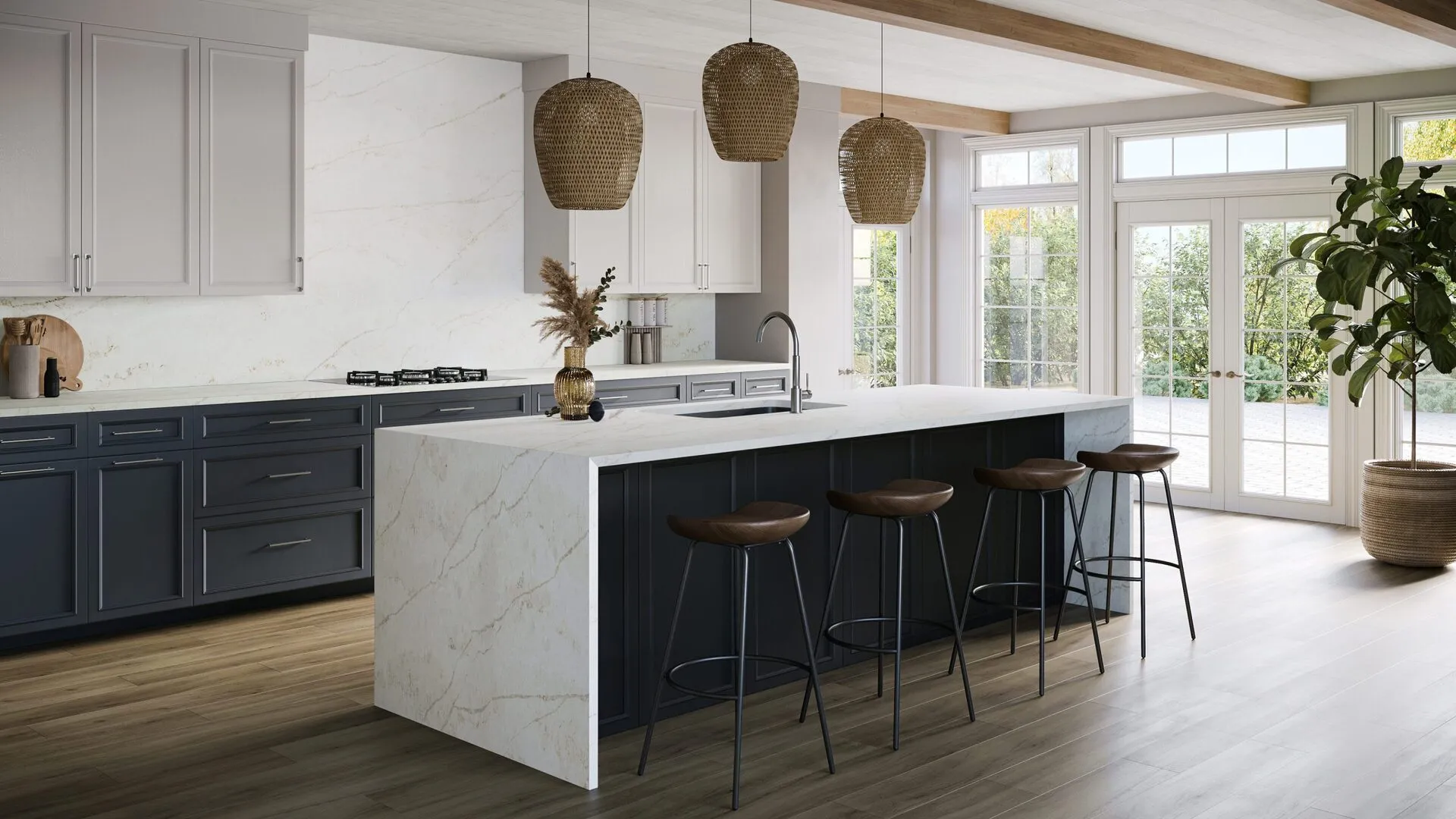 Image of installed PentalQuartz Elara Cream Quartz countertops