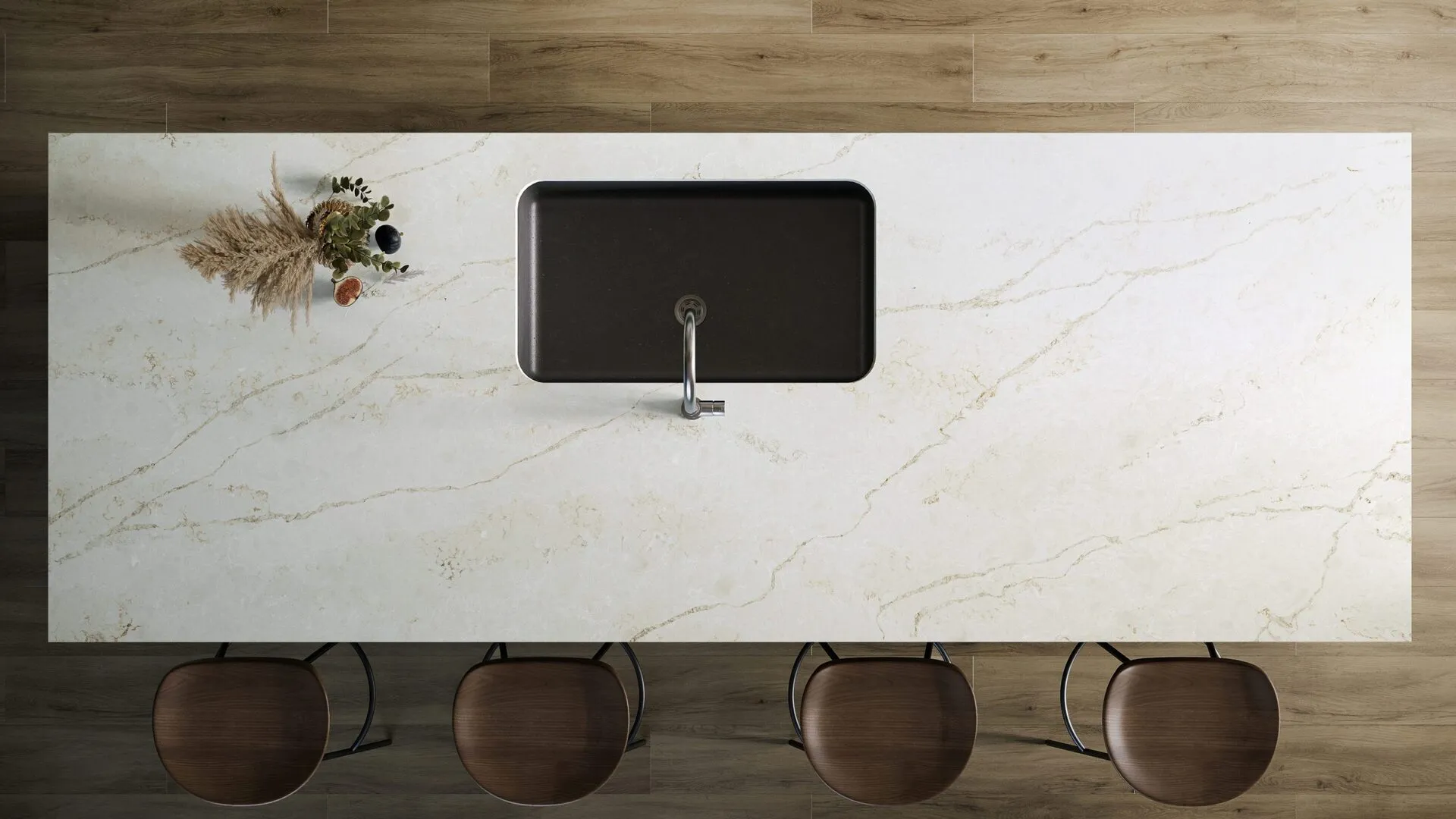 Image of installed PentalQuartz Elara Cream Quartz countertops