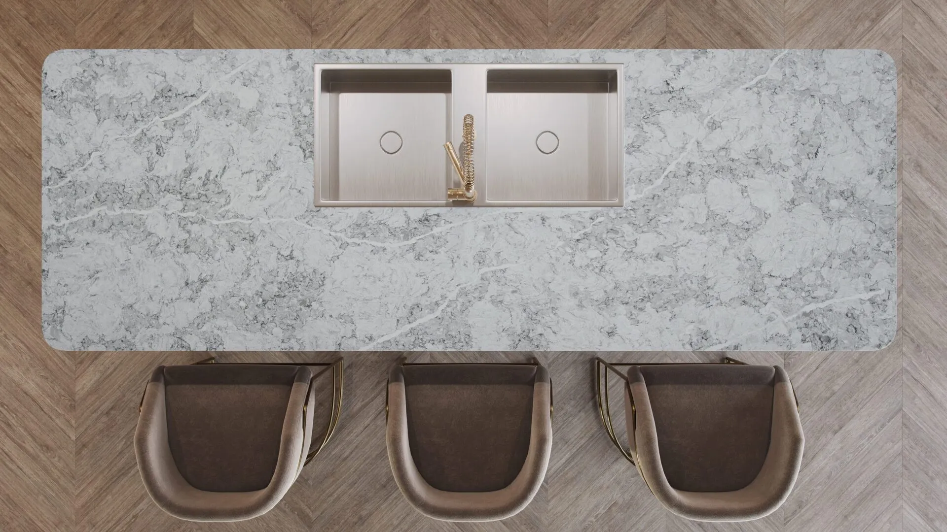 Image of installed PentalQuartz Ijen Grey Quartz countertops