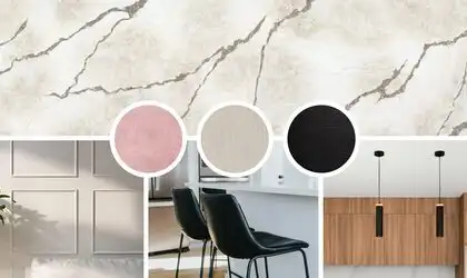 Image of installed PentalQuartz Ijen Beige Cream Quartz countertops