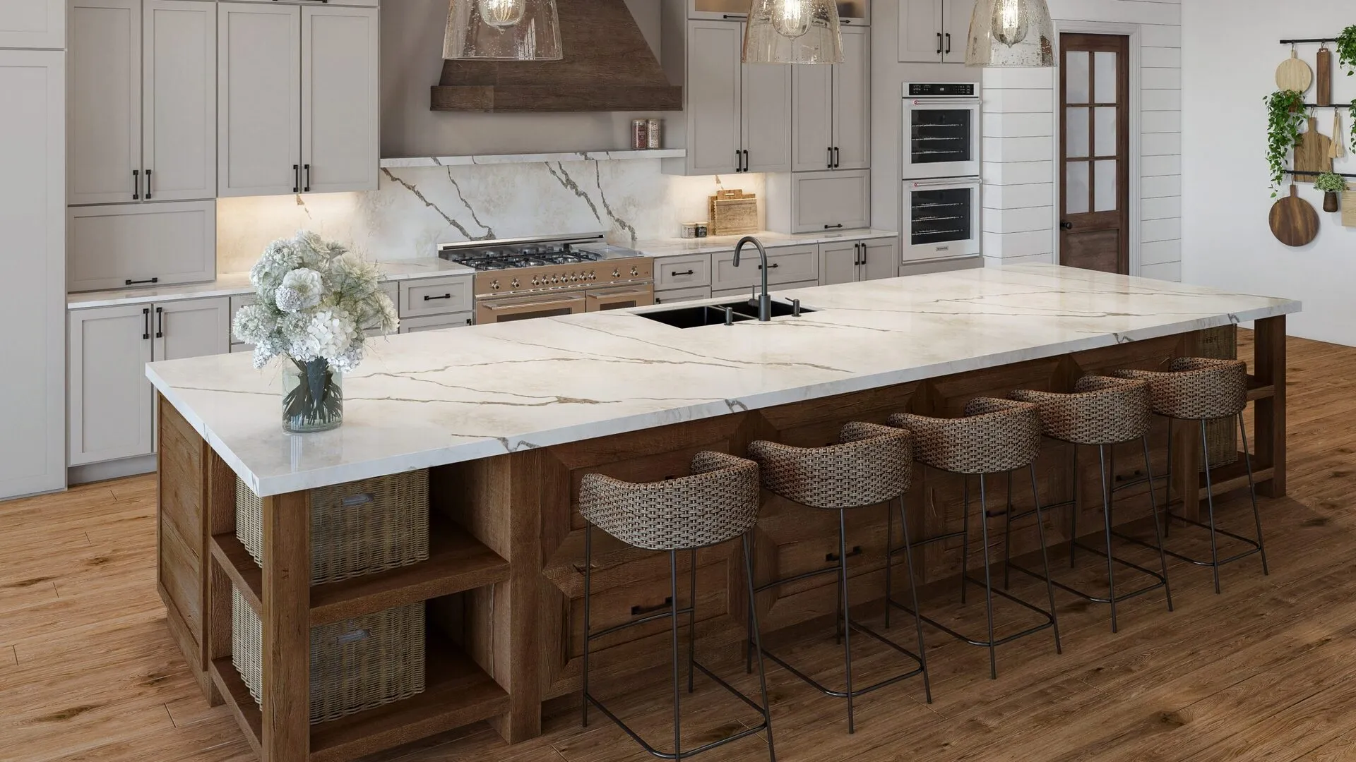 Image of installed PentalQuartz Ijen Beige Cream Quartz countertops