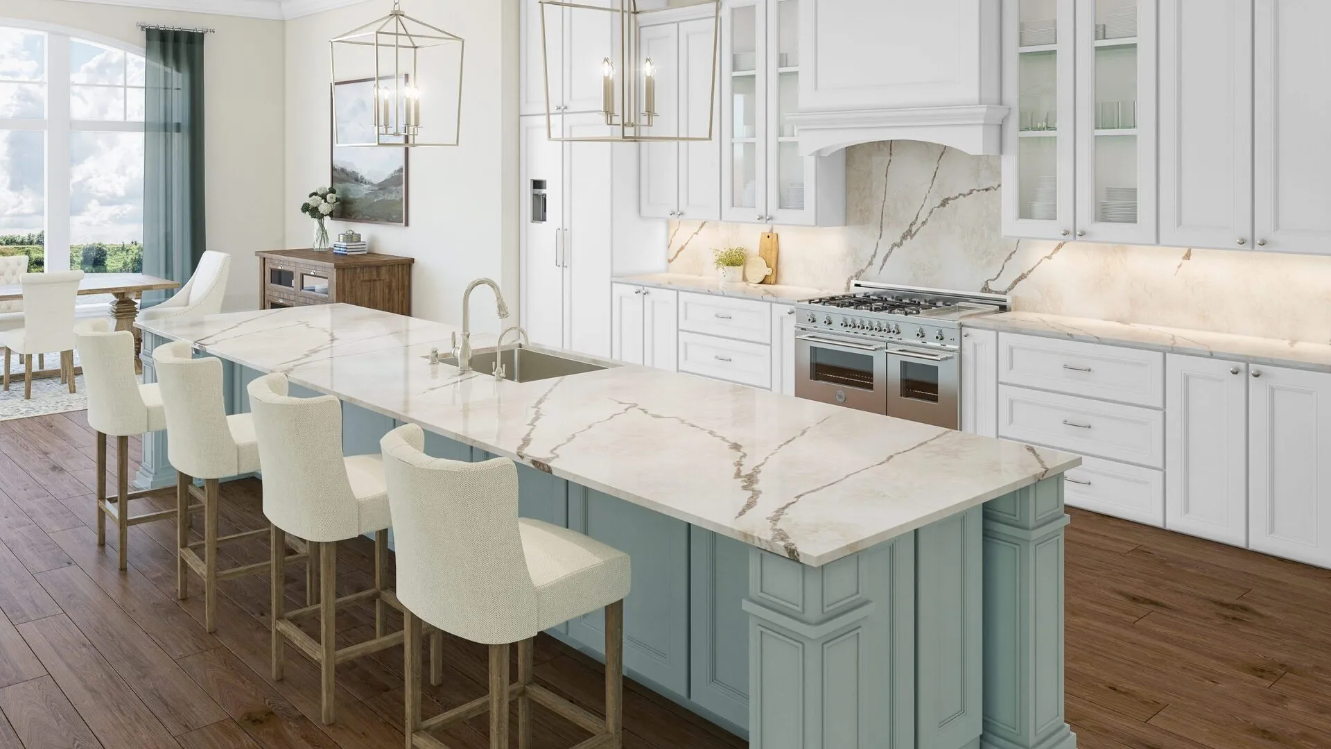 Image of installed PentalQuartz Ijen Beige Cream Quartz countertops