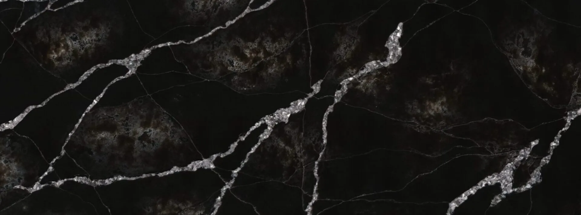 Closeup image of PentalQuartz Ijen Noir Black Quartz countertop slab