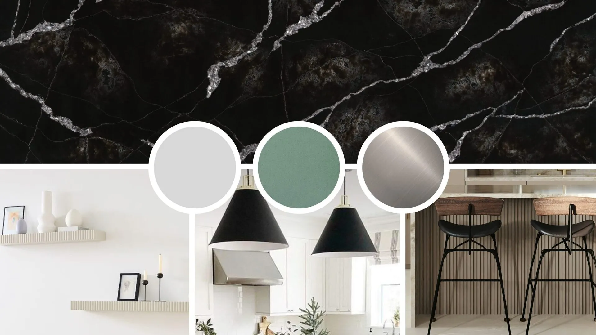 Image of installed PentalQuartz Ijen Noir Black Quartz countertops