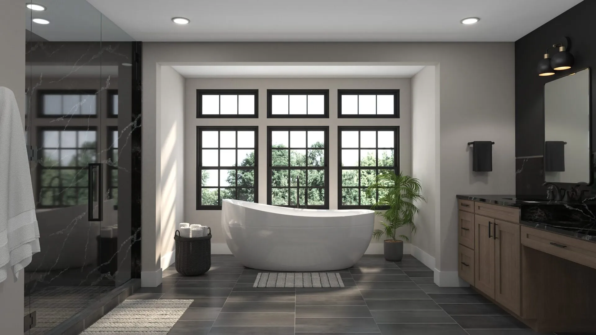 Image of installed PentalQuartz Ijen Noir Black Quartz countertops