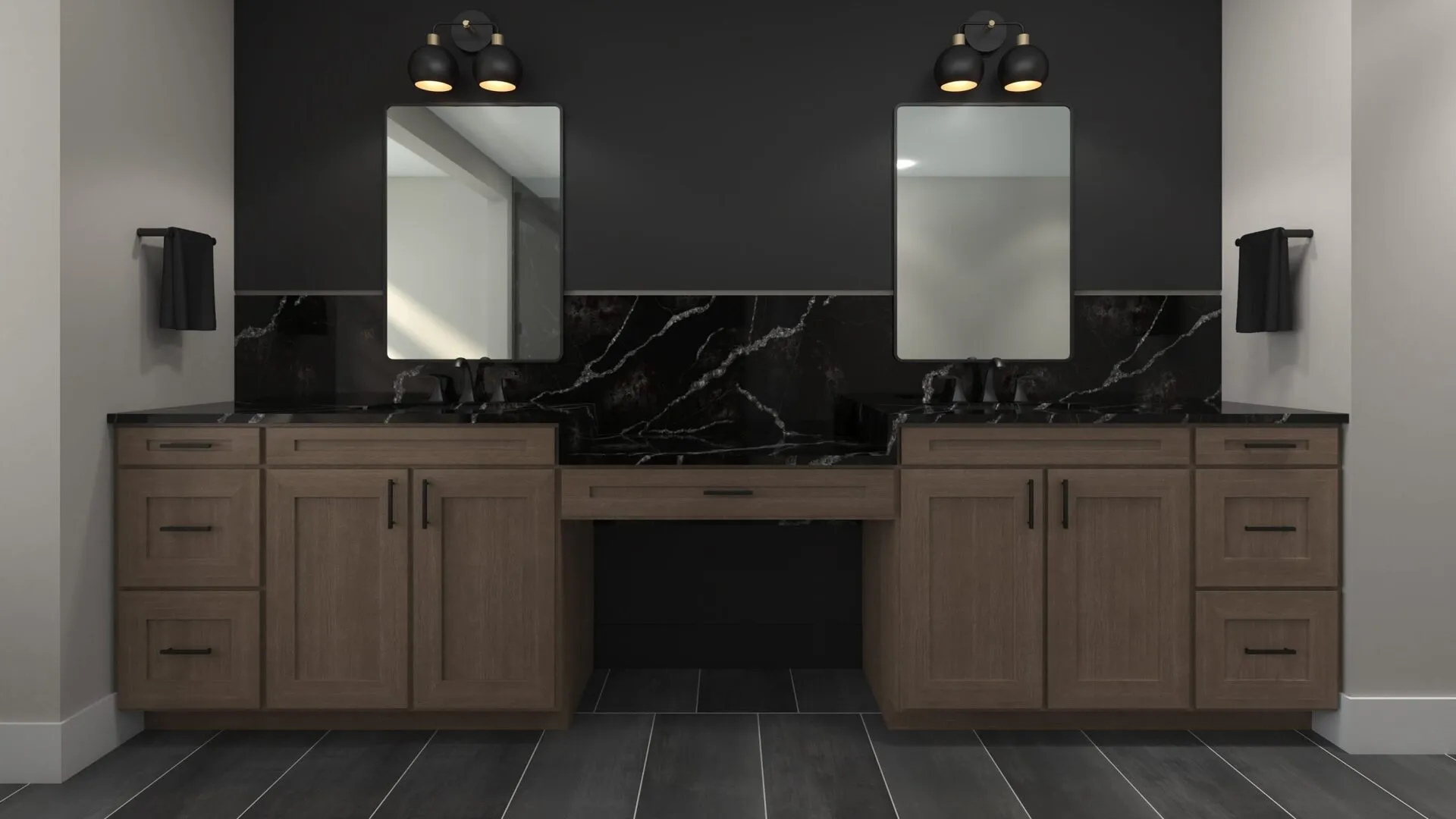 Image of installed PentalQuartz Ijen Noir Black Quartz countertops