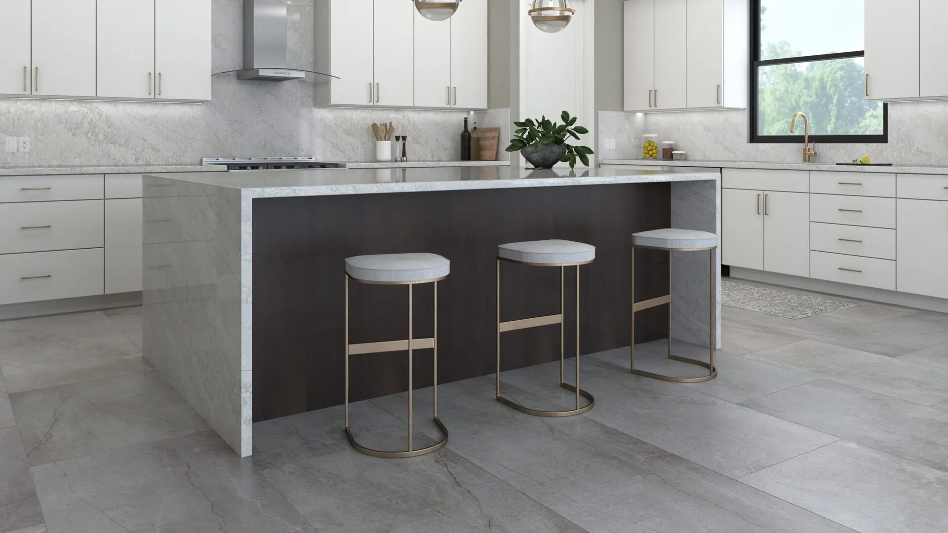 Image of installed PentalQuartz Lunaria Cream Quartz countertops