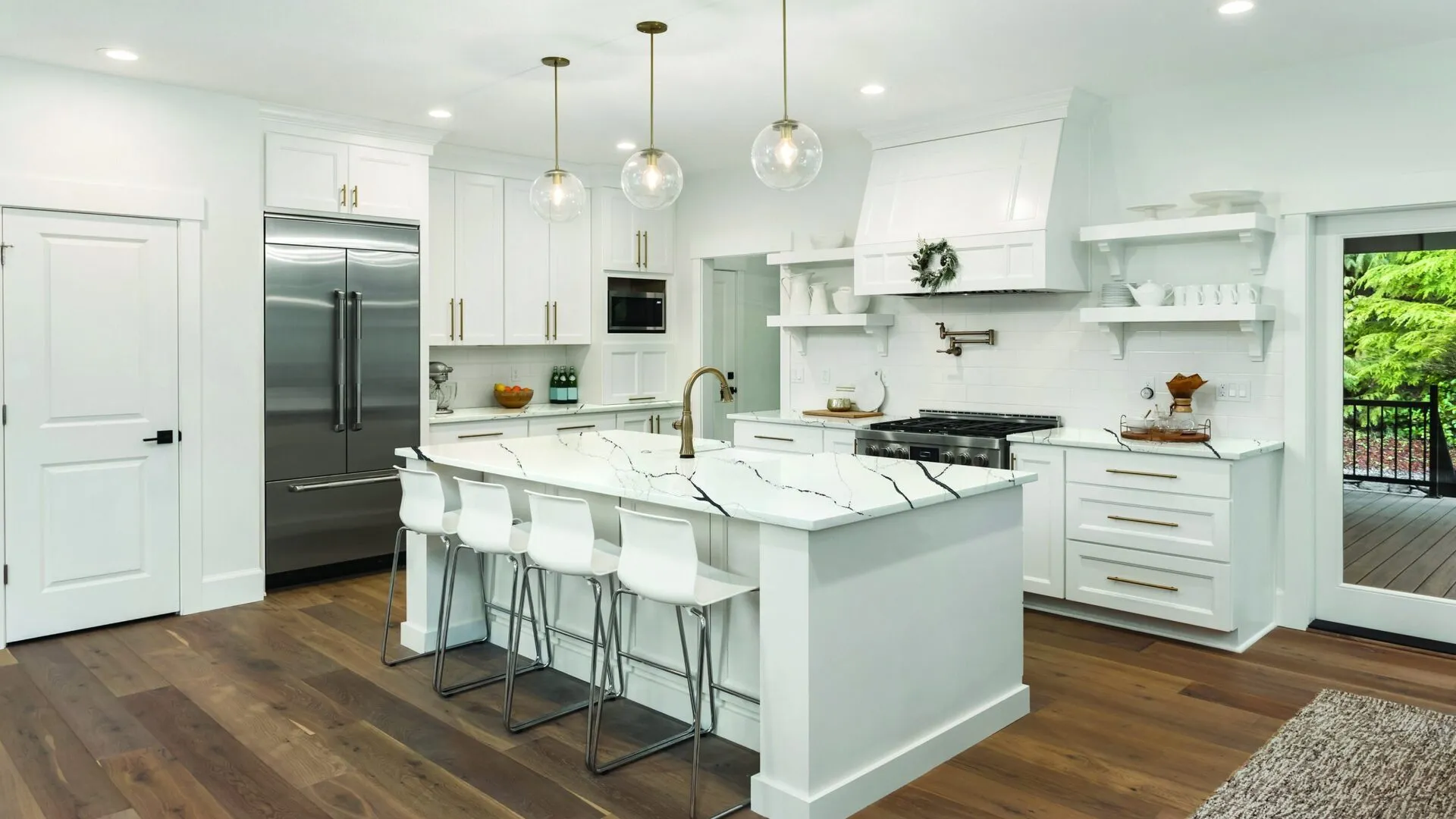 Image of installed PentalQuartz Lux Noir White Quartz countertops