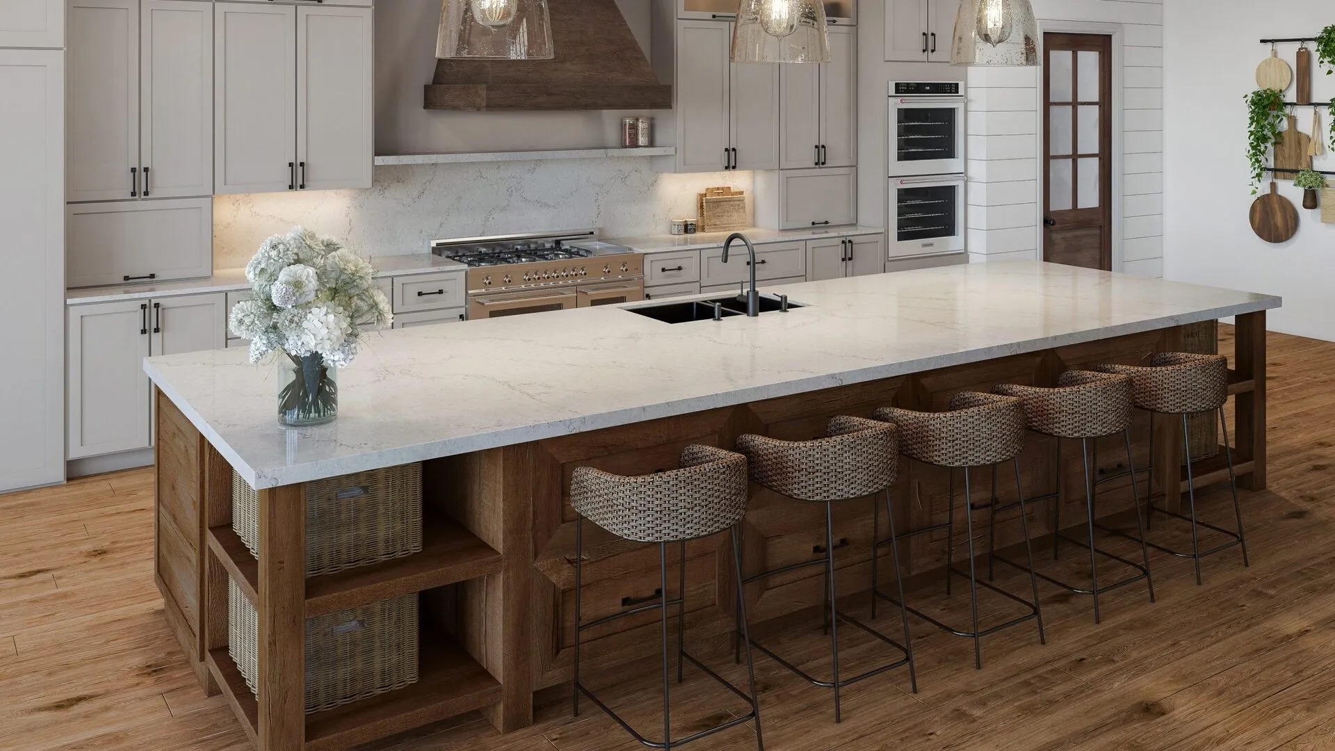 Image of installed PentalQuartz Marestar Cream Quartz countertops