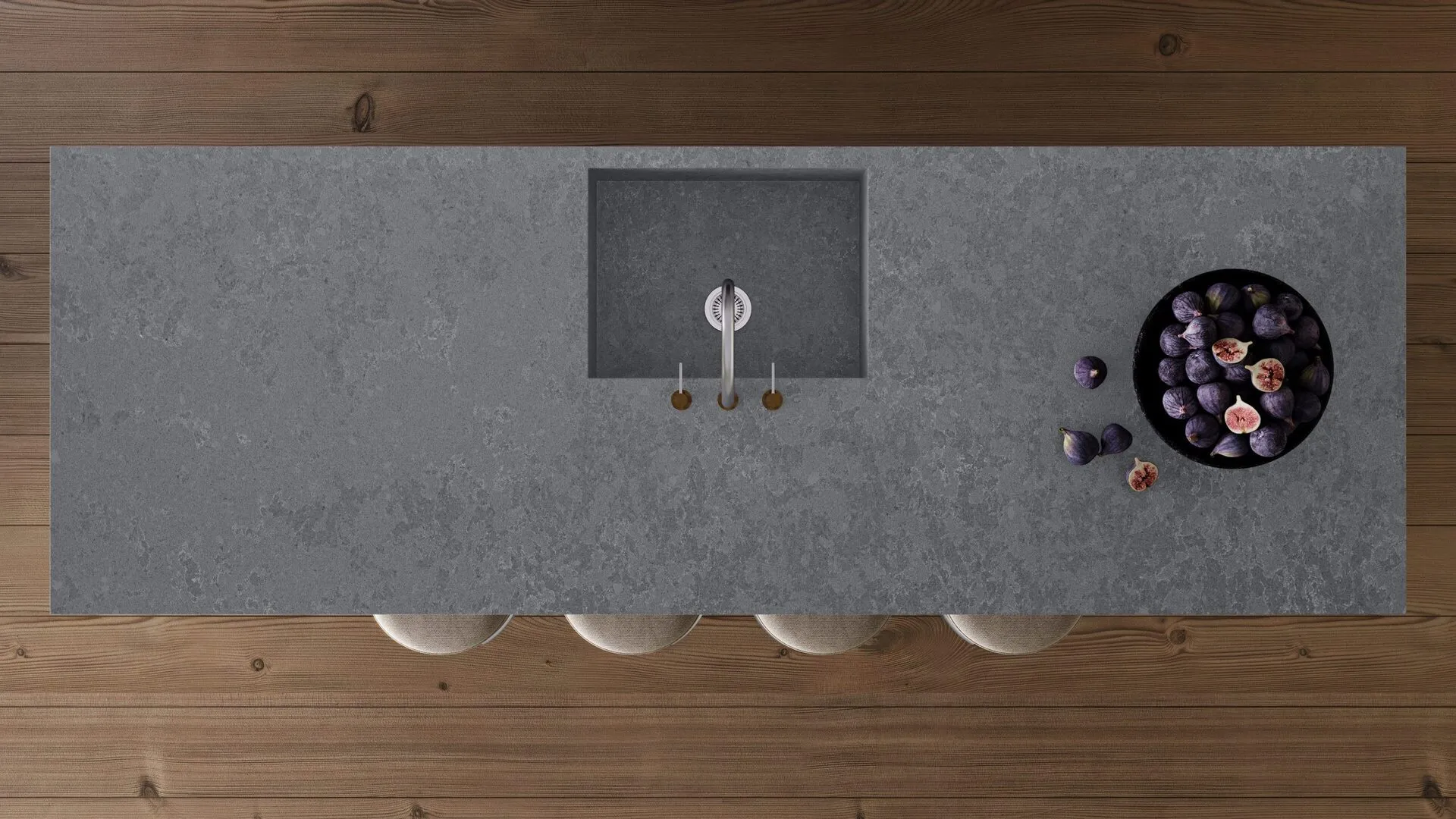 Image of installed PentalQuartz Midnight Mist Grey Quartz countertops