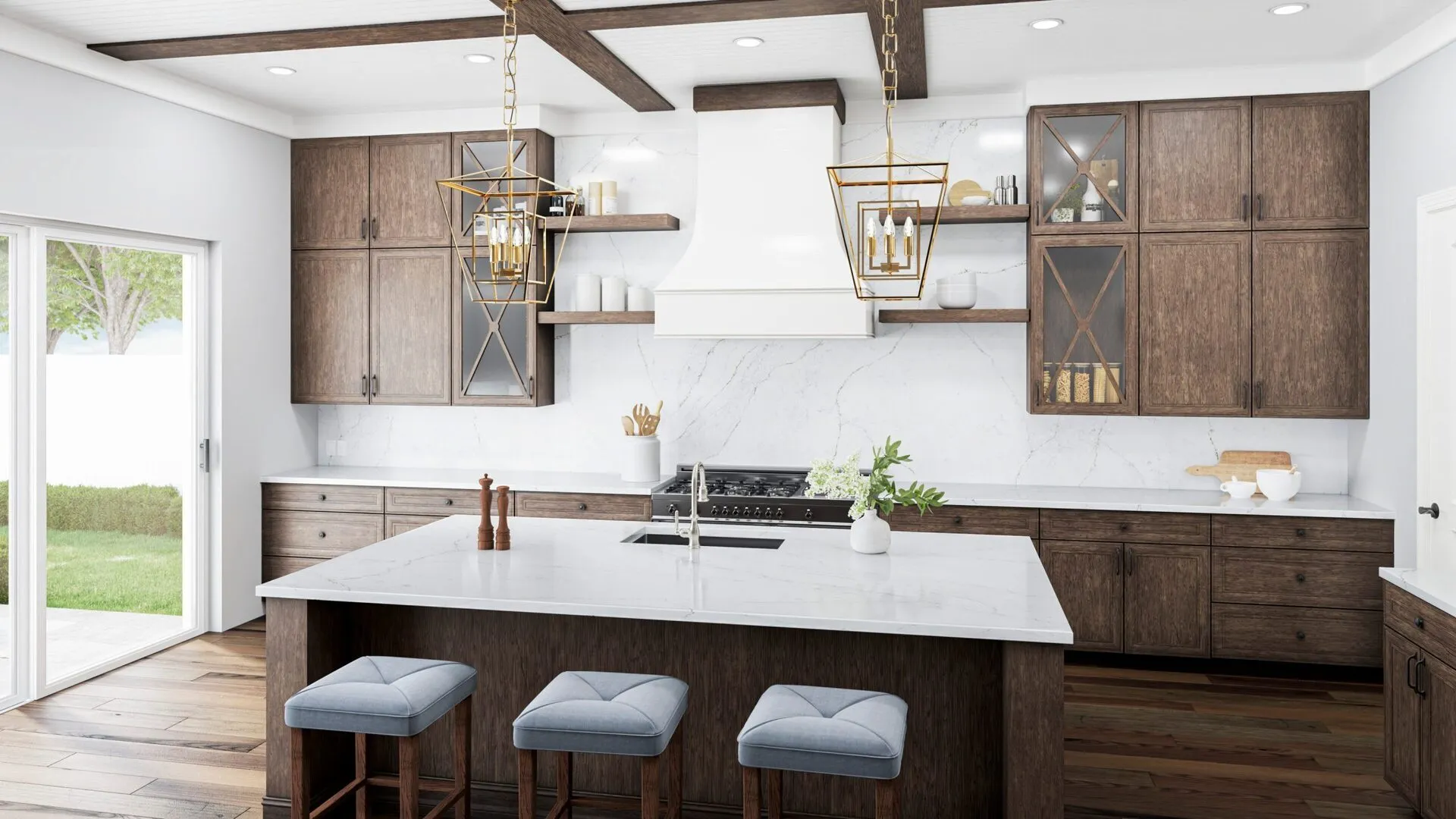 Image of installed PentalQuartz Moritz White Quartz countertops