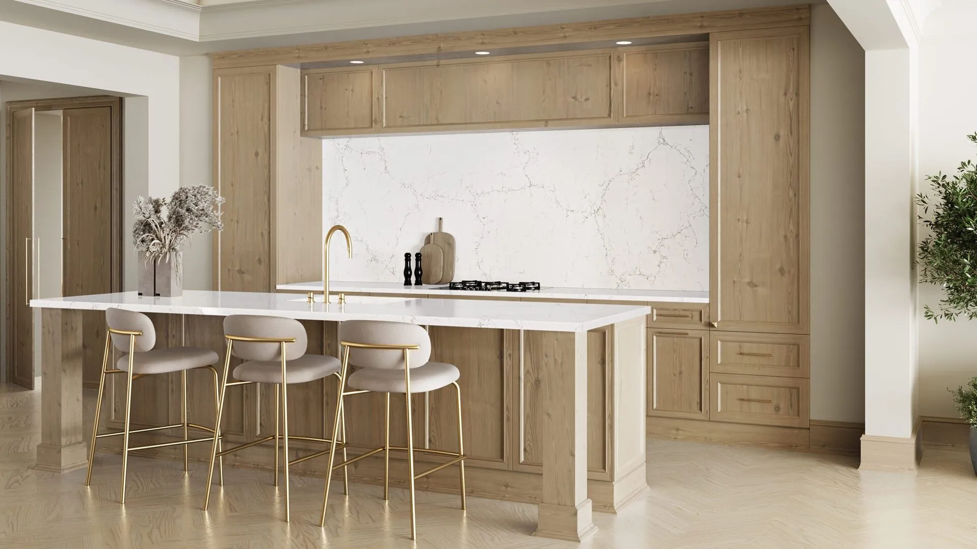 Image of installed PentalQuartz Mystere White Quartz countertops