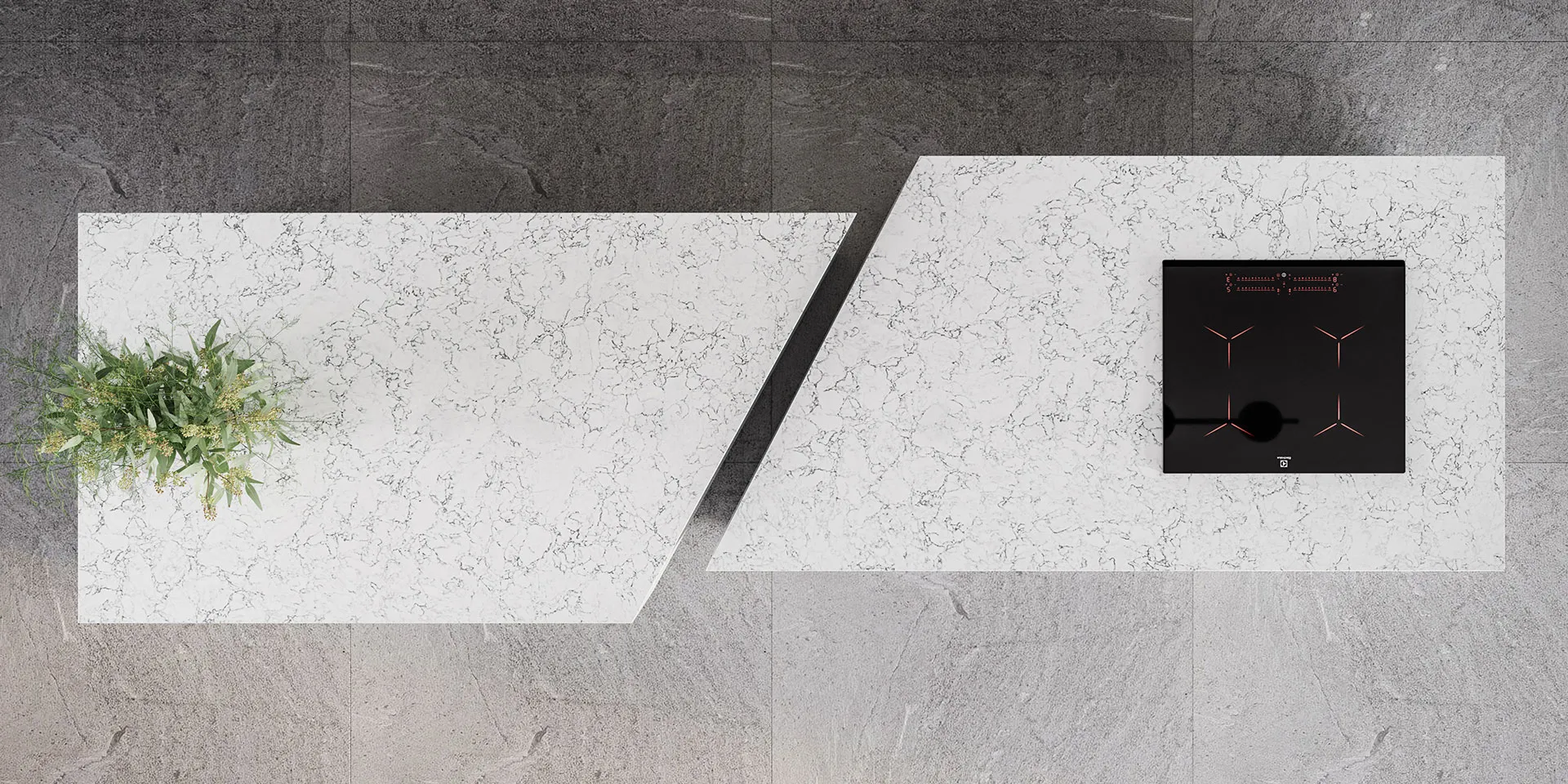 Image of installed PentalQuartz Olympus White Quartz countertops