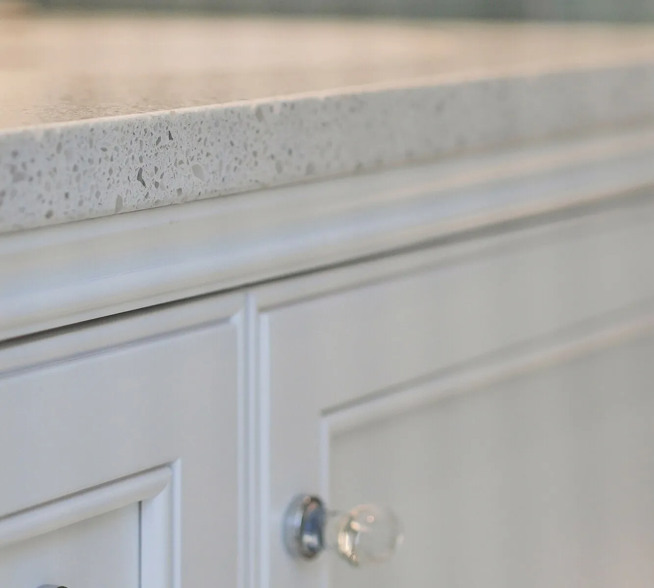 Image of installed PentalQuartz Pearl White White Quartz countertops