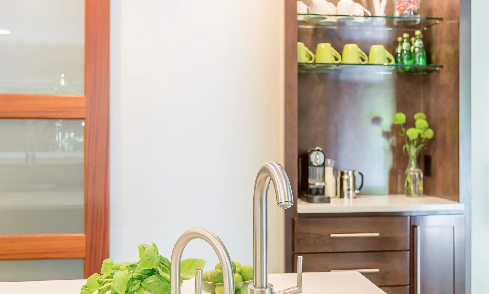 Image of installed PentalQuartz Seashell White Quartz countertops
