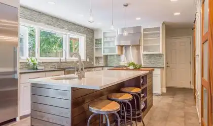 Image of installed PentalQuartz Seashell White Quartz countertops