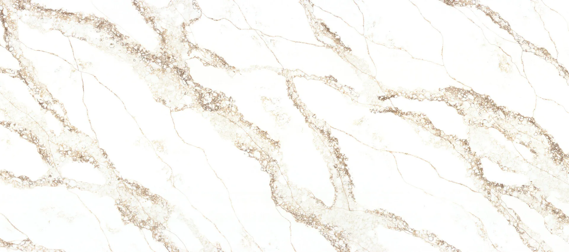 Closeup image of PentalQuartz Sienna Gold White Quartz countertop slab