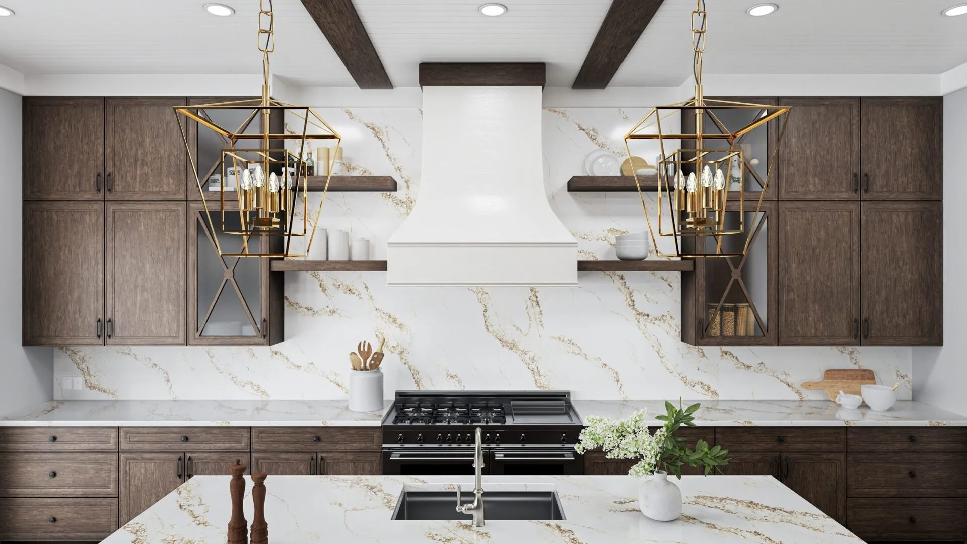 Image of installed PentalQuartz Sienna Gold White Quartz countertops