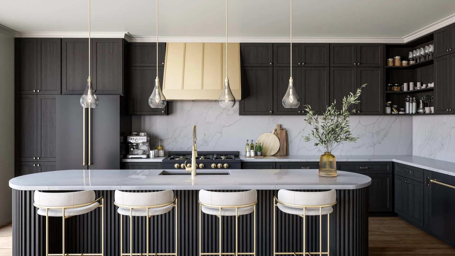 Image of installed PentalQuartz Sono Mira White Quartz countertops